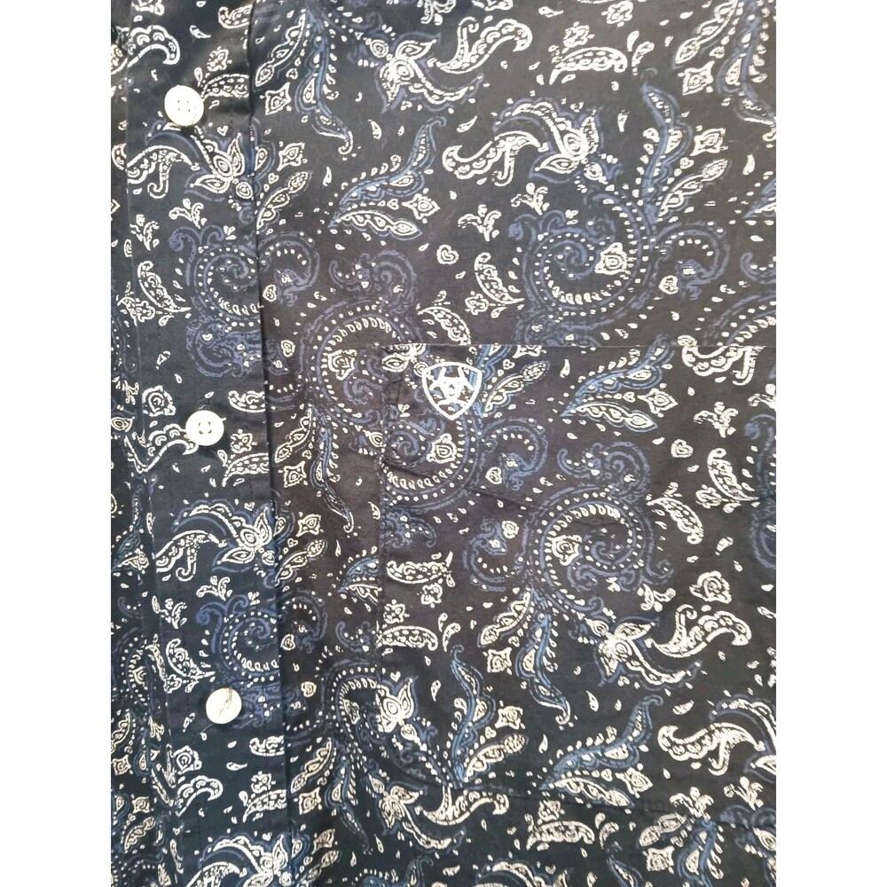 Ariat Men's XL Navy Paisley Long Sleeve Western Button Down Cotton Shirt - Picture 3 of 13